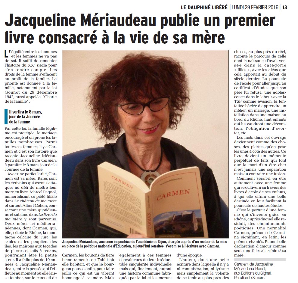 8 mars 2016, critique de presse du Dauphin Libr (La Tour-du-Pin et Nord-Dauphin) sur Carmen par J. Mriaudeau (Signal)